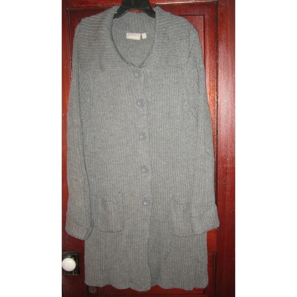 Croft & Barrow L Cardigan Sweater Coat Duster Ribbed Knit Gray Thick Soft Button - Picture 1 of 3
